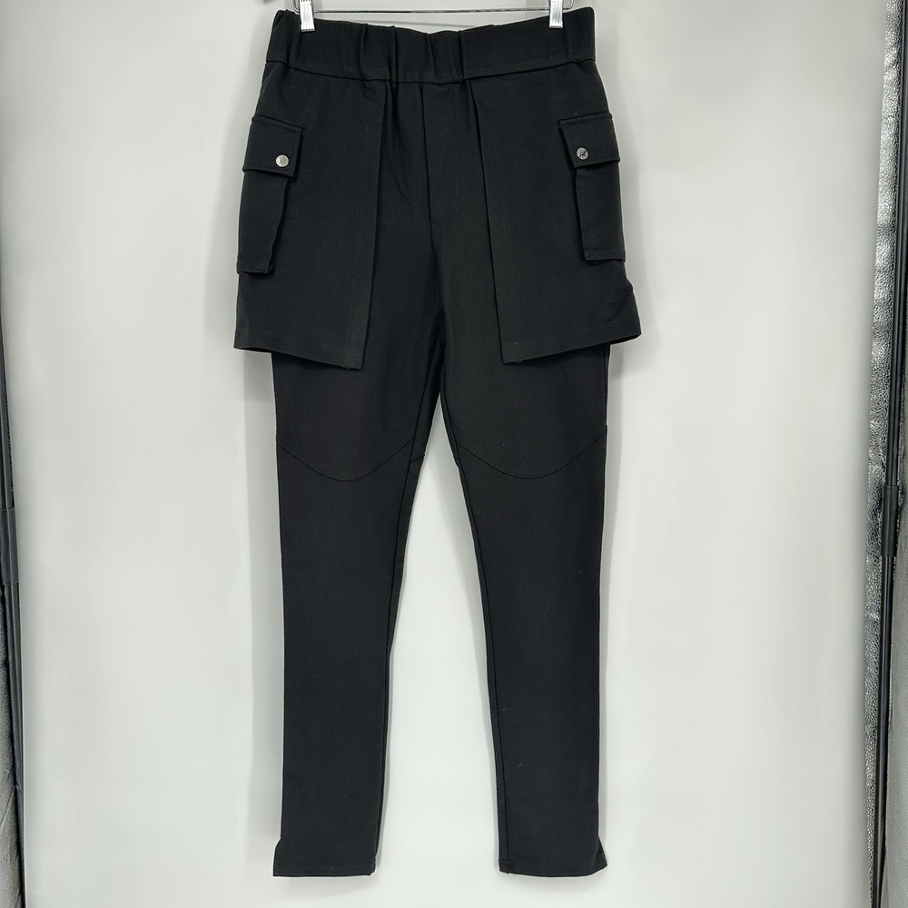 Orttu Medium NY Skirt Pants Jogger Black Men Avant-garde Elastic Waist Slim Cut - Picture 2 of 15
